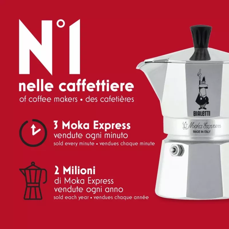 Bialetti Moka Express Cafetera Moka 0,06 L Aluminio, Negro