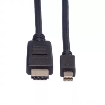ROLINE - cable de vídeo/audio - DisplayPort / HDMI - 32 AWG - Mini DisplayPort (M) - HDMI, 19 pines (M) - 1 m - apantallado - negro (11.04.5790)