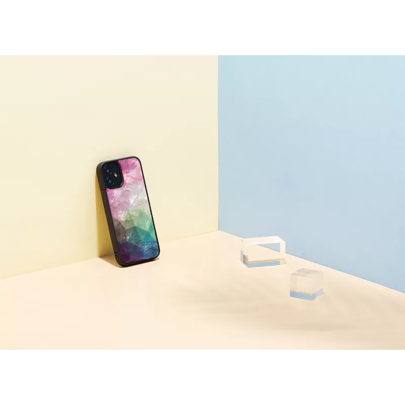 Funda protectora iKins para Apple iPhone 12 mini – diseño de flores acuáticas, negro