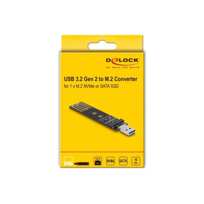 Convertidor combo DeLOCK para M.2 NVMe PCIe o SSD SATA USB 3.2 Gen 2 negro