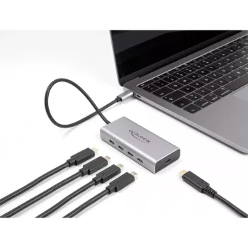 Hub USB DELOCK 10 Gbps Type-C 4 puertos PD 85W cable 30 cm