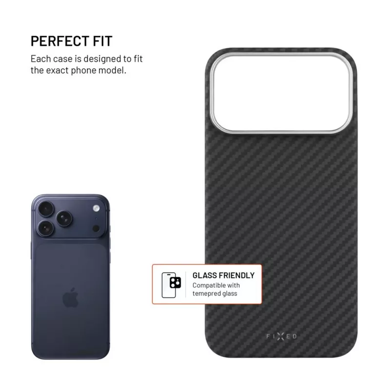 Funda protectora FIXED para Apple iPhone 17 Pro Max — fibra de aramida, negra