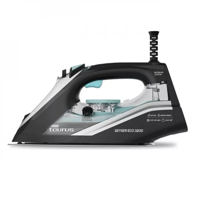Plancha seca y de vapor Taurus Geyser Eco 3200 W, golpe de vapor 220 g/min, suela anodizada, negra