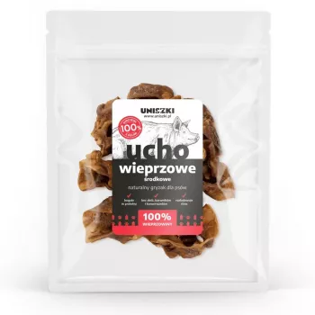 Snack para perros UNISZKI oreja de cerdo mediana 200 g – artículo masticable natural monocomponente de cerdo, sin cereales