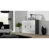 Aparador Cama Meble UNI gris/blanco alto brillo, 2 puertas, 2 baldas, 1320×380×920 mm