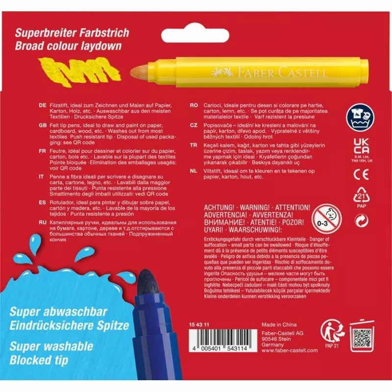 Rotulador FABER-CASTELL Jumbo Super Washable pack de 12