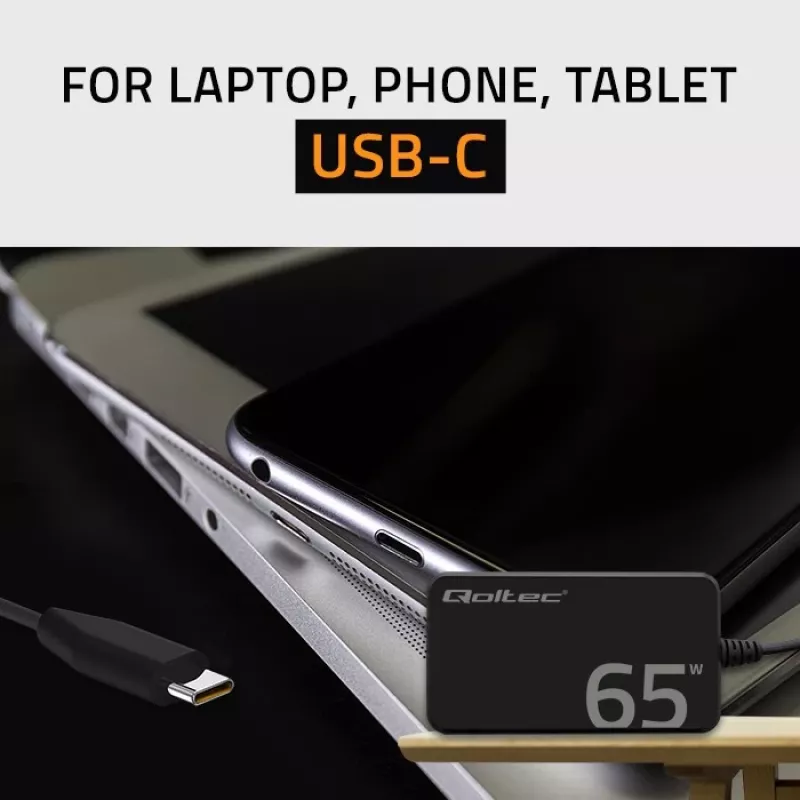 Cargador QOLTEC 65W GaN Super Fast slim PD 5-20V 3,25A USB-C
