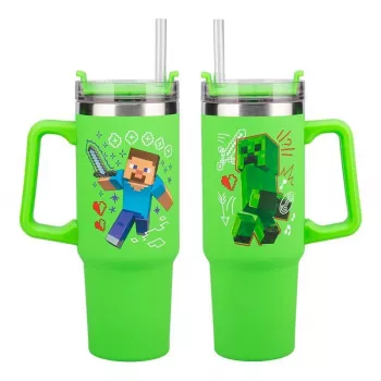 Vaso isotérmico Paladone Minecraft verde 900 ml con pajita