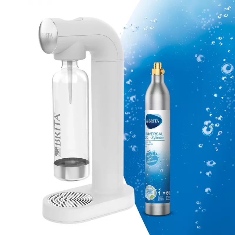 BRITA sodaONE carbonatador de agua con botella PET de 1 L y cilindro de CO2, hasta 60 L por cilindro, blanco