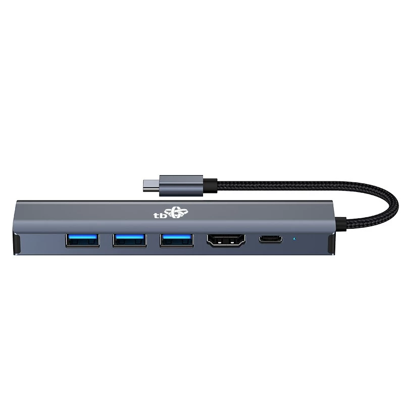 Adaptador HUB USB C 6en1 - HDMI, USBx3, PD, RJ-45