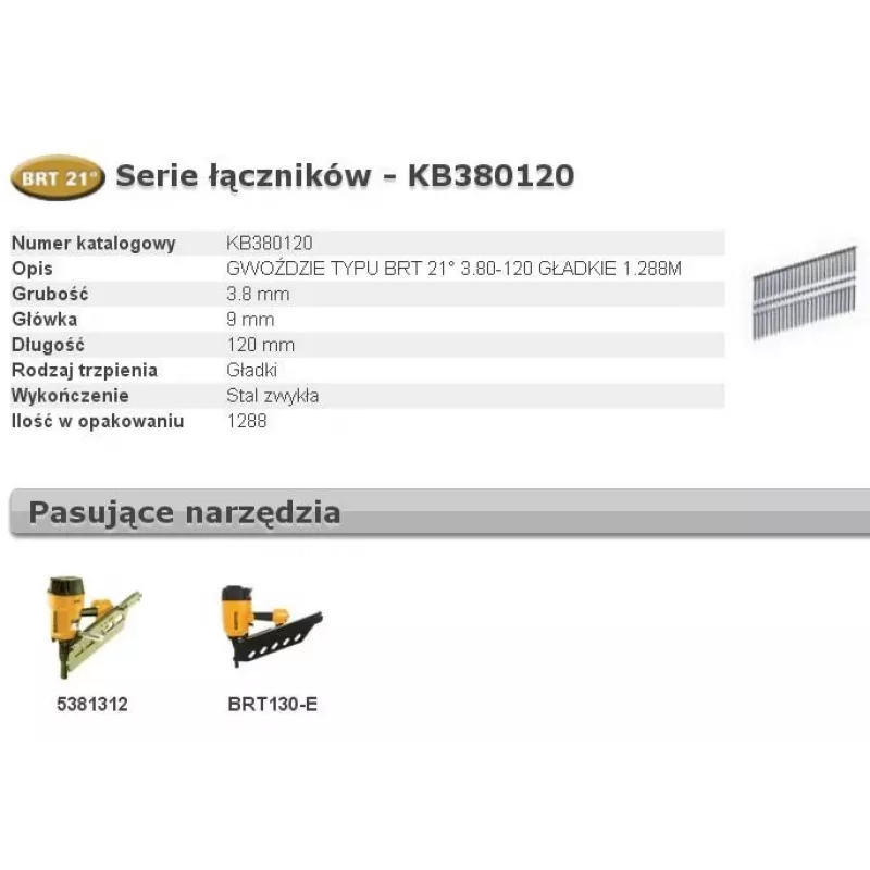 Clavos Bostitch BRT 3.8 x 120 mm, 1.288 uds. (KB380120) para trabajos de entramado y construcción