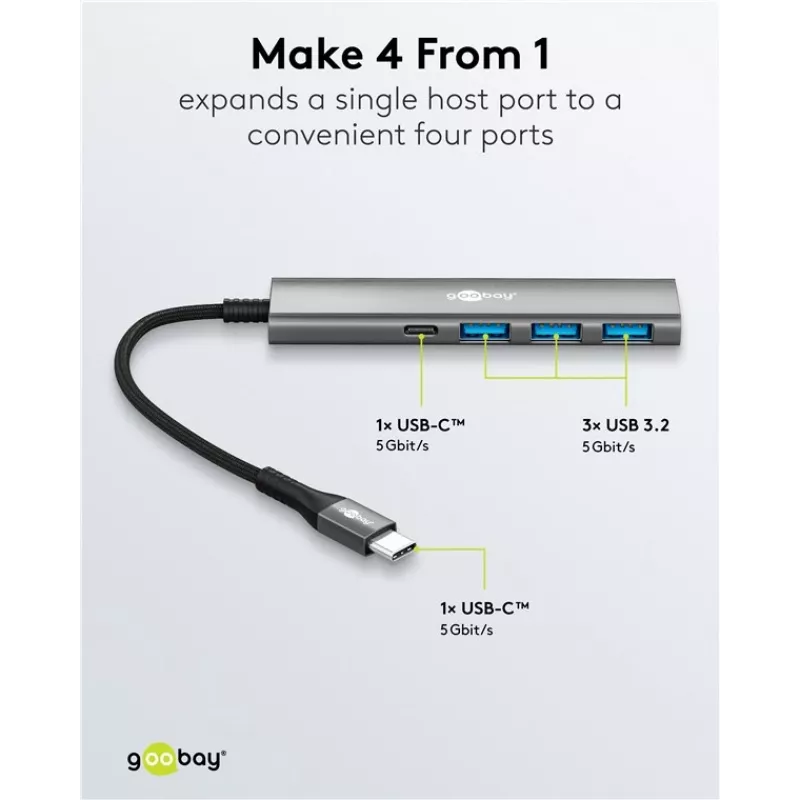 Hub USB slim de 4 puertos Goobay USB-C a/USB-A 5 Gbit/s - -Plug> 1x (76562)