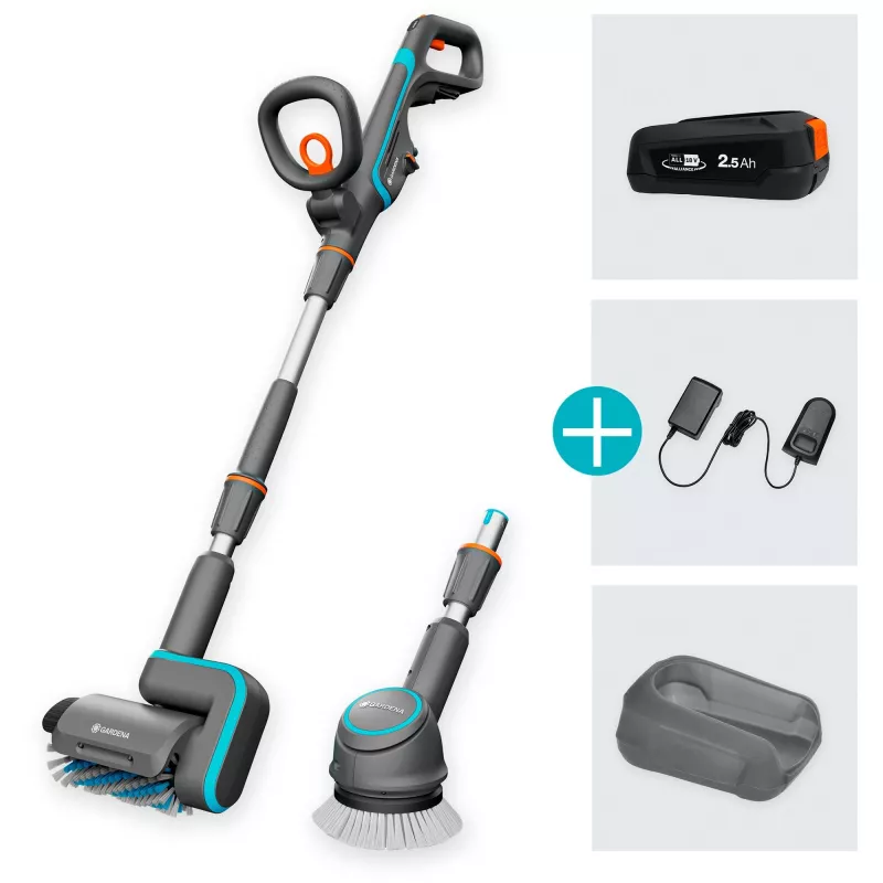 Limpiador multiusos a batería AquaBrush Universal 18V P4A, limpiador de suelos duros Gris/Turquesa, batería de Li-Ion 2,5Ah P4A, POWER FOR ALL ALLIANCE