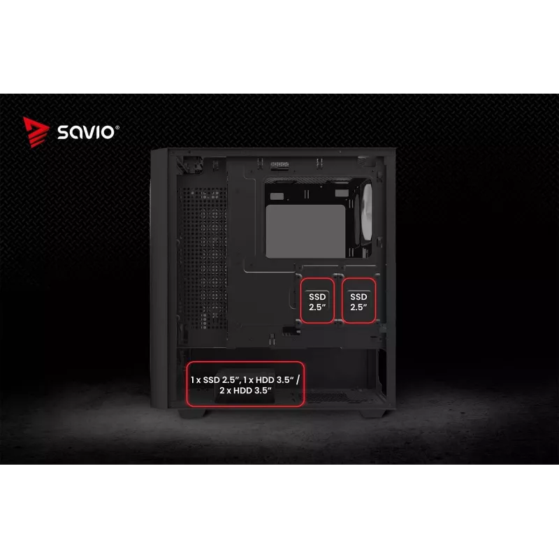 Caja de PC SAVIO Noctis Flow RGB — Cube, ATX/Mini-ITX, 3 ventiladores frontales de 120 mm, ventana lateral de cristal templado, GPU máx. 35 cm