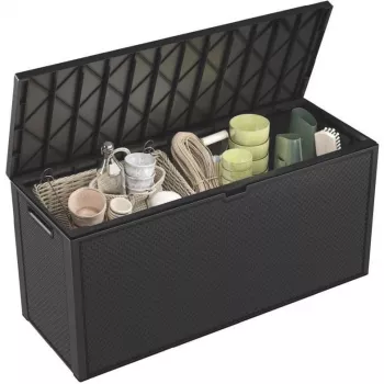Caja de almacenamiento exterior Keter 249722 270 L, resistente a la intemperie, grafito, rectangular 1180×440×580 mm