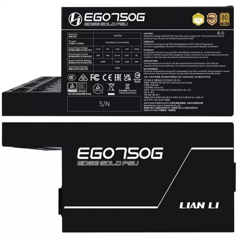 Fuente de alimentación LIAN LI EDGE GOLD 750 — 750W, 80 PLUS Gold, PFC activo