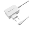 Qoltec 51039 adaptador de corriente 65 W USB-C PD, 5–20,3 V, 2–3,25 A, cable USB-C integrado, blanco