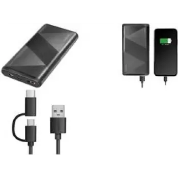 Logilink - Batería externa - Cable 2 en 1 - 10000 mAh - 18 vatios - 3 A - PD 2.0, QC 3.0 - 2 puertos de salida (USB Type-A, USB-C de 24 pines) - con cable: USB Type-A / USB-C - Negro (PA0275)