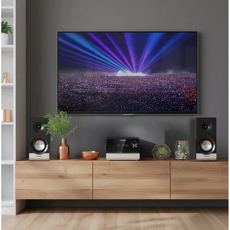 Microcadena de audio para el hogar BLAUPUNKT MS40.2BT — 2×50 W RMS, Bluetooth, CD, USB, HDMI ARC, entrada óptica, indicador LED (negro)