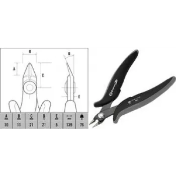 Alicate de corte c.k tools Side Cutter T3886 ESD cabeza plana, diseño esbelto