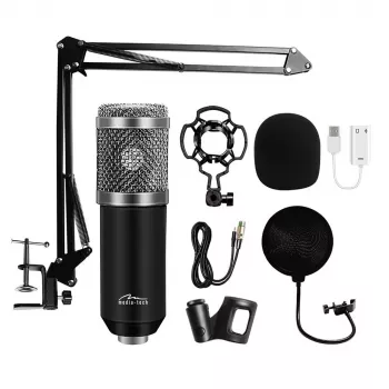Micrófono para PC MEDIA-TECH MT397S — con cable, entrada XLR, 20–20000 Hz, 150 Ω, -32 dB, cable de 2,4 m, soporte de mesa, negro
