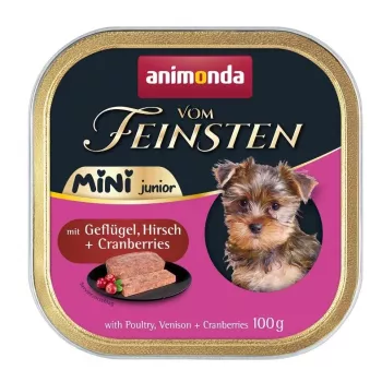 Comida húmeda para perros animonda Vom Feinsten Mini Junior — aves y caza con arándanos, 100 g