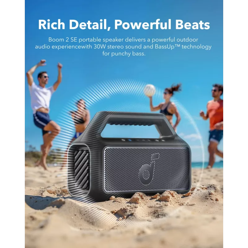 Altavoz estéreo portátil Anker Soundcore Boom 2 SE — 2.0 canales, 30 W RMS, inalámbrico, negro