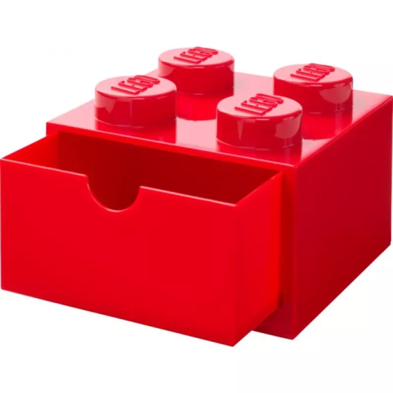 LEGO Cajón de escritorio 4, caja de almacenamiento Roja, con studs