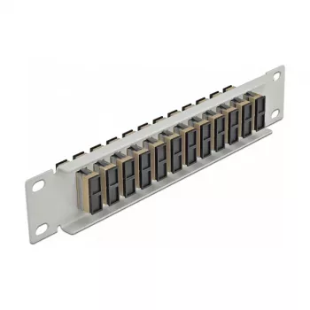 Panel de parcheo de fibra óptica DeLOCK 10 pulgadas 12 puertos SC dúplex beige 1HE gris