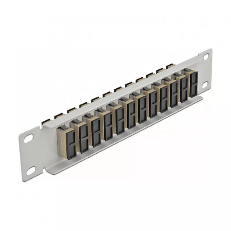 Panel de parcheo de fibra óptica DeLOCK 10 pulgadas 12 puertos SC dúplex beige 1HE gris
