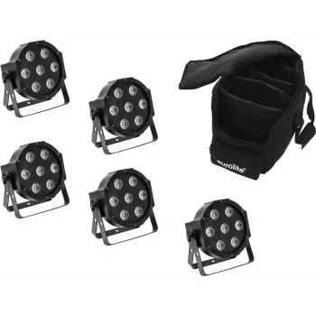 Set de focos LED EUROLITE SLS-7 HCL 5x con bolsa blanda — 5 focos LED compactos, tecnología HCL, bolsa de transporte