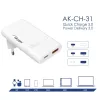 Akyga AK-CH-31 cargador USB GaN plano 65 W, USB-C PD + USB-A, blanco