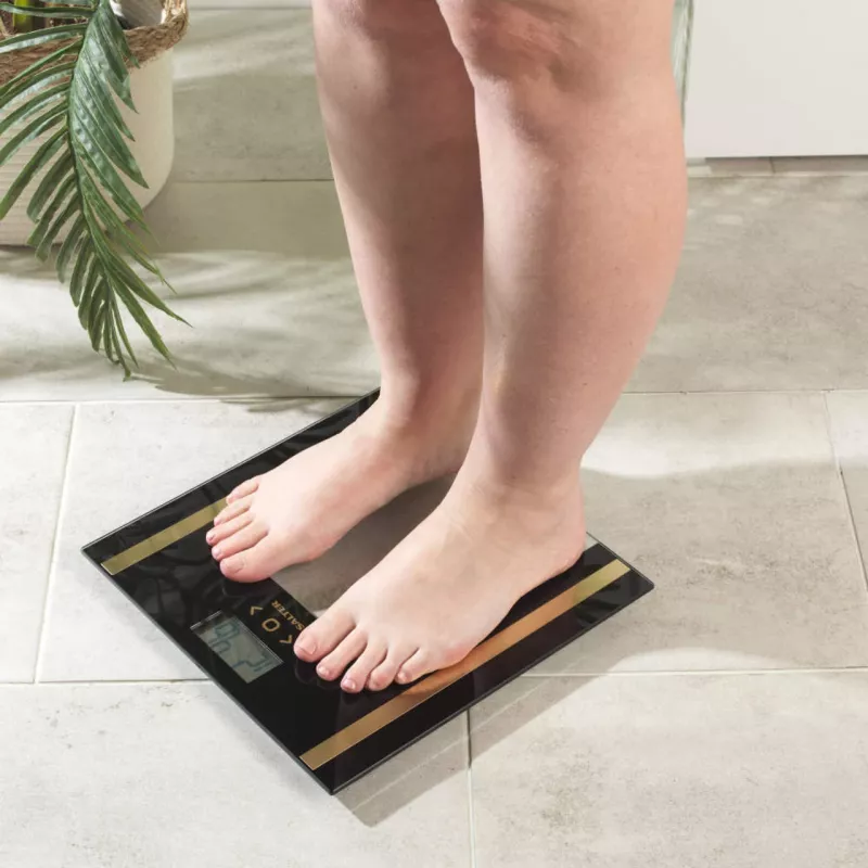 Báscula de baño Salter SA00550BGCFAS báscula de análisis de vidrio negro-dorado
