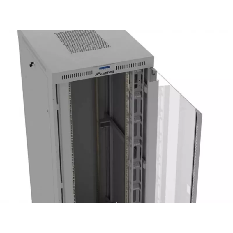 Armario rack LANBERG FF01-8047-12SL 47U 800x1000 mm gris con puertas de cristal delanteras y traseras y espacio para panel LCD