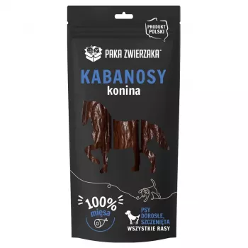 Premios para perros PAKA ZWIERZAKA Sausages Horse 80 g — snack de entrenamiento masticable para perros adultos, proteína 56,7 %, grasa 13,9 %