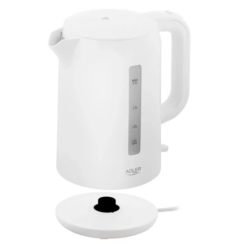 Adler Hervidor de agua | AD 1386 | Eléctrico | 1850 W | 2,2 L | Plástico | Base giratoria 360° | Blanco
