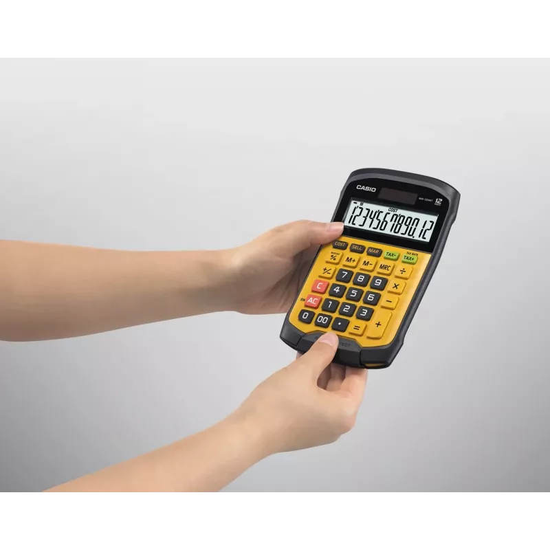 Calculadora de oficina impermeable Casio WM-320MT-S, pantalla de 12 dígitos, teclado extraíble, IP54, solar y pila, 108,5 x 168,5