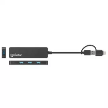 Dock/Hub combo USB-C y USB-A Manhattan, Puertos (4): USB-A (x4), 5 Gbit/s (USB 3.2 Gen1 también conocido como USB 3.0), alimentado por USB (no requiere fuente de alimentación externa)
