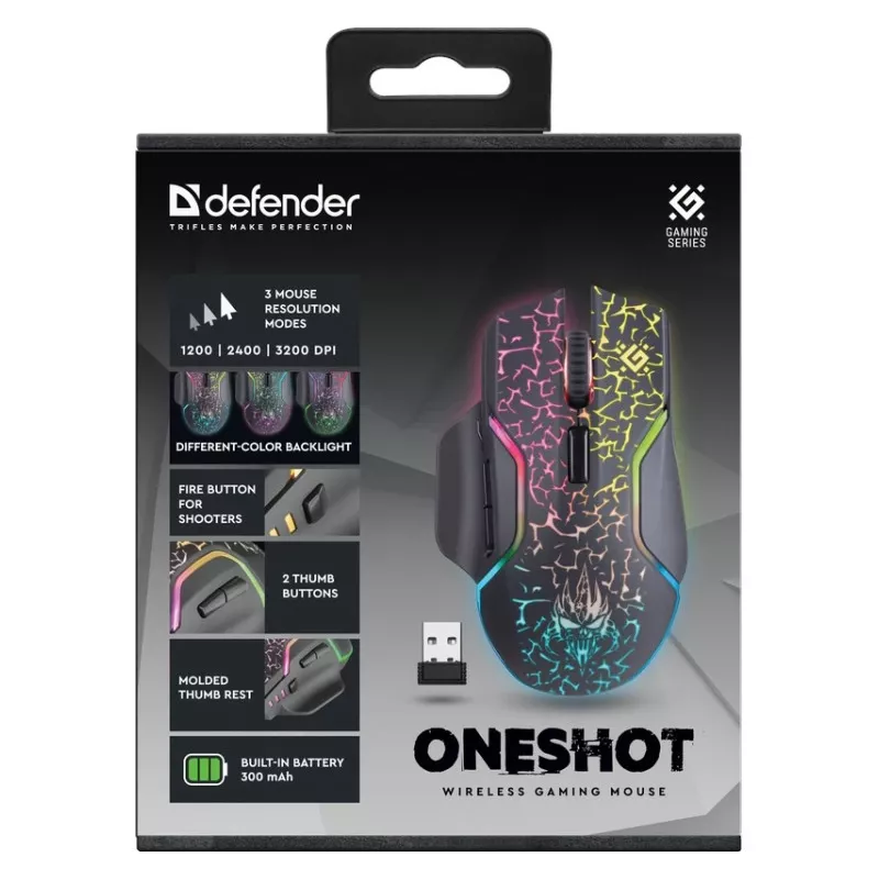 Ratón gaming Defender Oneshot GM-067 diestro RF inalámbrico + USB Type