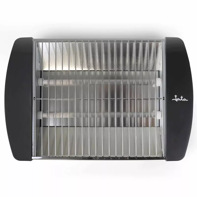 Jata JETT1587 tostadora, 400 W, 2 barras de cuarzo, bandeja recogemigas extraíble, acero inoxidable, negra
