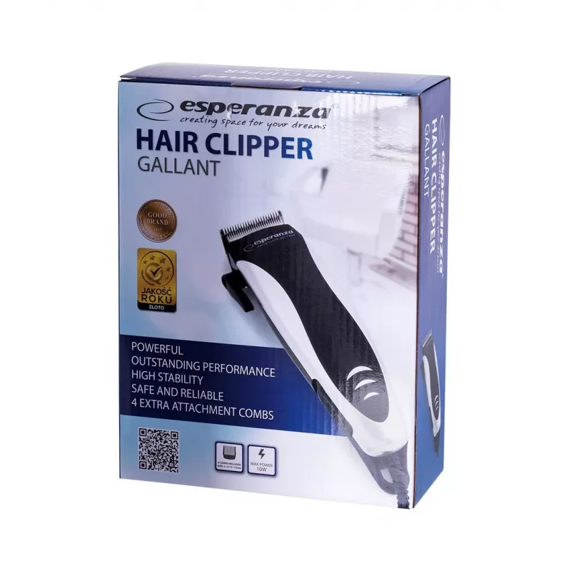 Recortadora de pelo con cable ESPERANZA EBC005 – cuchilla de 40 mm, longitud 1,2–12 mm, 10 W, negro/blanco
