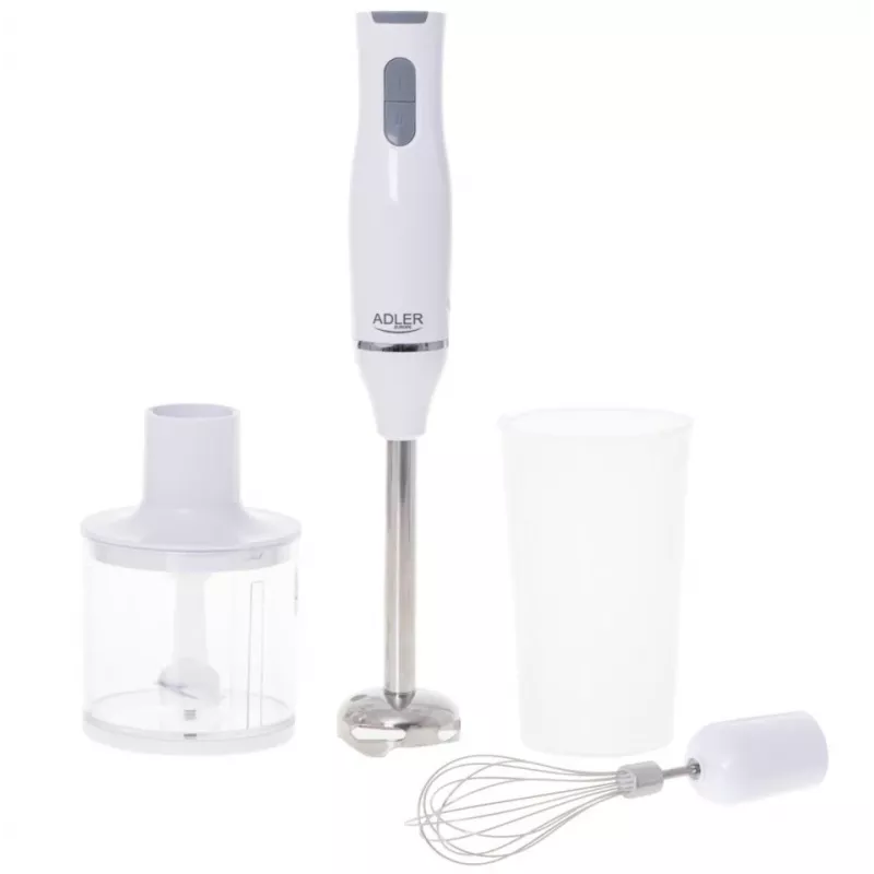 Adler AD 4620 set de batidora de mano, 800 W, 2 velocidades, picadora de 450 ml, vaso de 750 ml, varillas, blanco