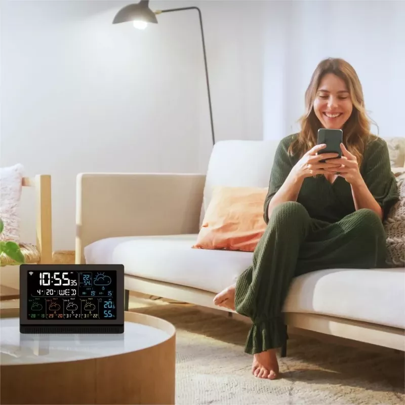 Manta MTO200B Windy Smart estación meteorológica con sensor exterior, Wi-Fi, negra