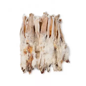 Artículo masticable para perros UNISZKI oreja de conejo con pelo — 20 uds., sabor natural a conejo, bolsa de 201–499 g