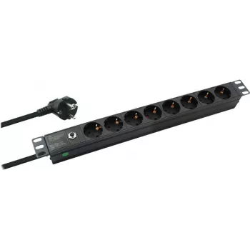 Regleta de enchufes helos PROFESSIONAL montaje en rack de 19 pulgadas, 8 tomas, 2,0 m cable
