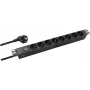 Regleta de enchufes helos PROFESSIONAL montaje en rack de 19 pulgadas, 8 tomas, 2,0 m cable