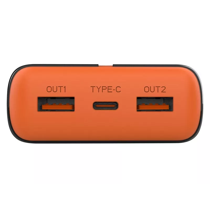 Cargador portátil TRACER EnerGen 20000 mAh, Power Delivery 20W, entrada USB-C, 2 salidas USB-A, soporte para 3 dispositivos, naranja