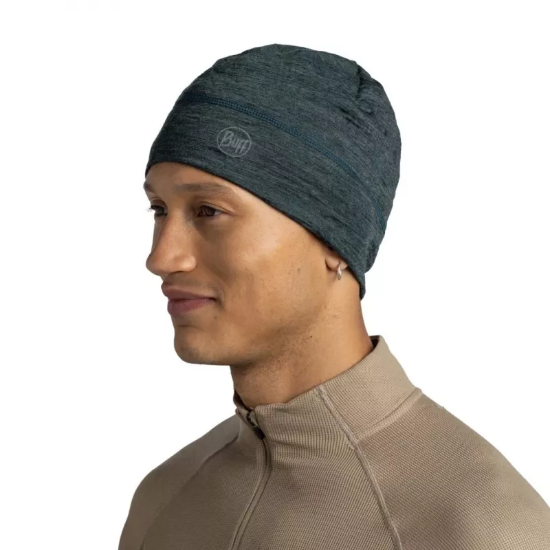 Gorro Buff Merino Lightweight Multistripes Forest — gorro Buff de lana merino ligera, unisex, verde oscuro, 125 g/m²