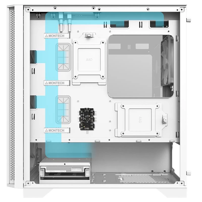 Torre Montech AIR 100 ARGB MICRO-ATX con cuatro ventiladores ARGB preinstalados, diseño ultraminimalista, panel frontal de malla fina, alto flujo de aire, lateral único
