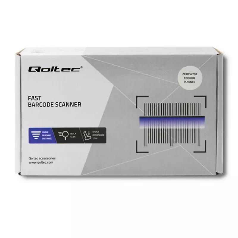 Lector de códigos de barras fijo 1D/2D QOLTEC 50864, sensor LED, USB (con cable), negro, 145×85×80 mm